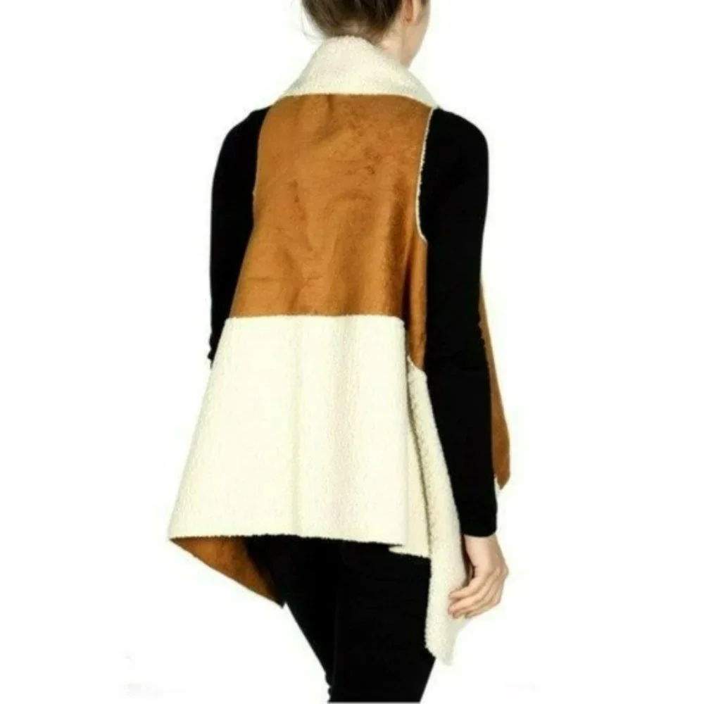 NWT Ellie & Kate Contrast Sherpa / Suede Open Front Relaxed fit Vest - Picture 3 of 5